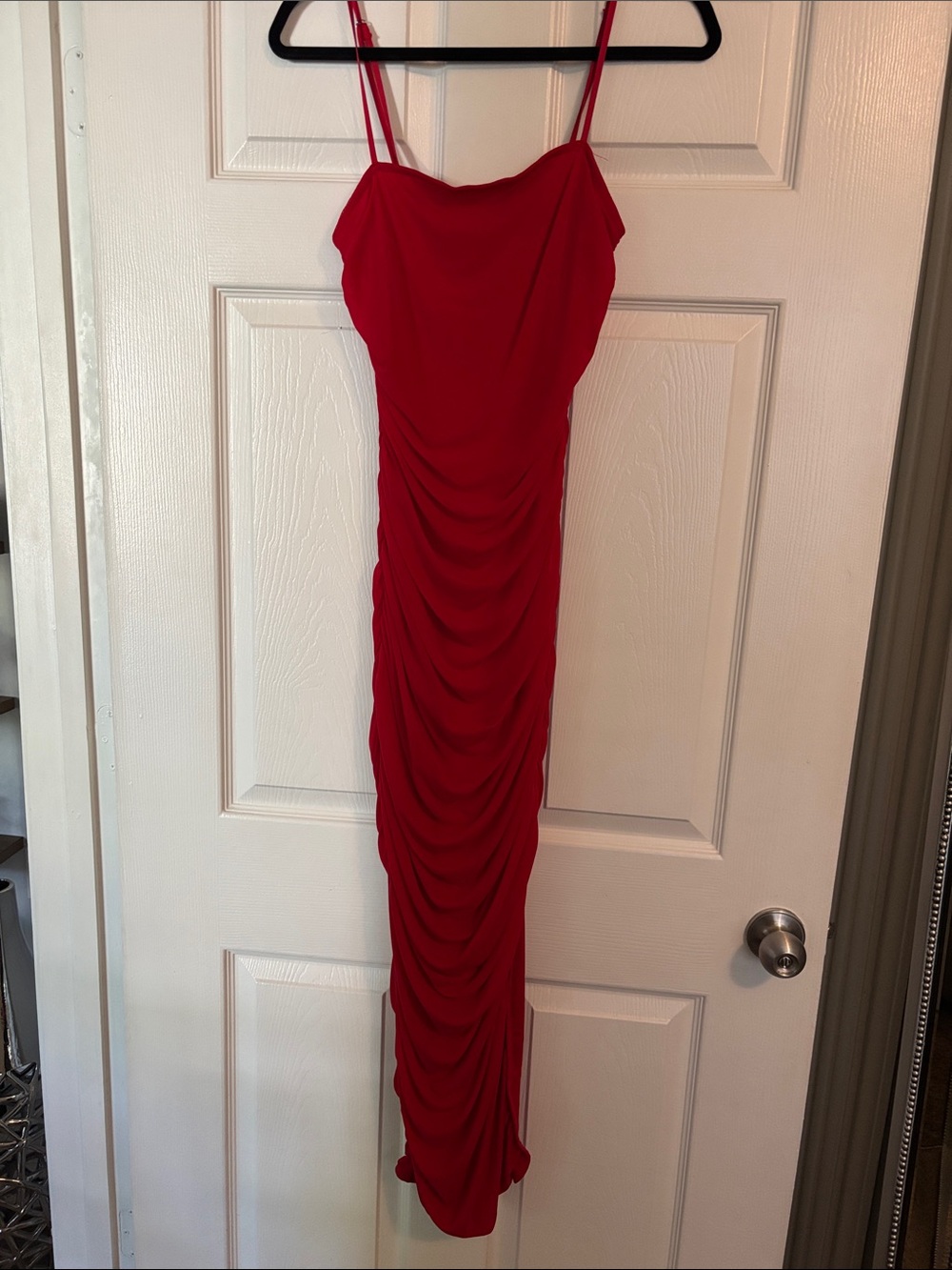 Fashion Nova - Red Ruched Maxi Dress with Spaghetti Straps - Large